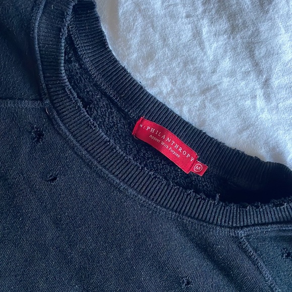 Philanthropy Cropped Sleeve Distressed Sweater - Picture 2 of 5